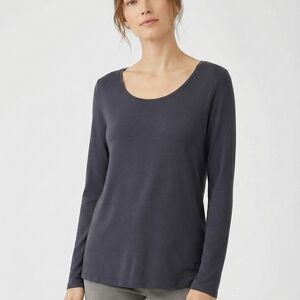 Eileen Fisher Charcoal Long Sleeve Top 100 Percent Cotton